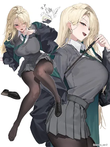 Пост #432: mendou kusai, harry potter (series), wizarding world, malfoid, :d, 1girl, arm support, black pantyhose
