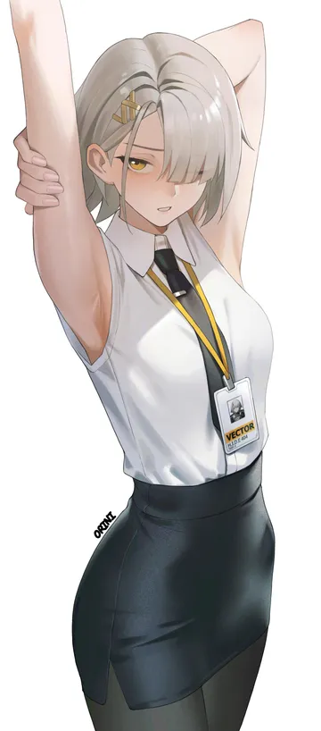 Пост #3209: orini, girls' frontline, girls' frontline 2: exilium, vector (girls' frontline 2), vector (girls' frontline), 1girl, arm up, armpit focus