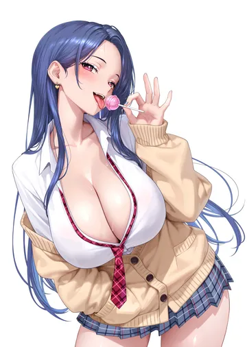 Пост #2897: studiopokotan, nihon joshikousei zukan, toyomitsu rei, 1girl, blue hair, blush, bra visible through clothes, breasts