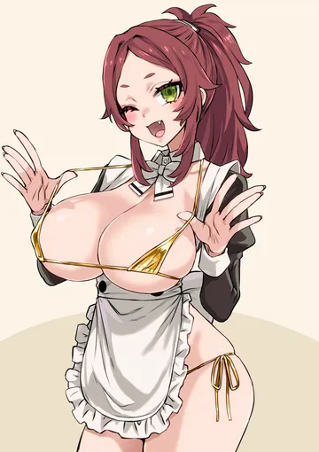 Пост #1663: asanagi, mushoku tensei, aisha greyrat, ;d, :d, 1girl, apron, bikini