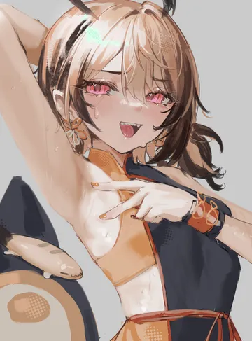 Пост #1614: naokomama, hololive, hololive english, gigi murin, gigi murin (casual), 1girl, arm up, armpits
