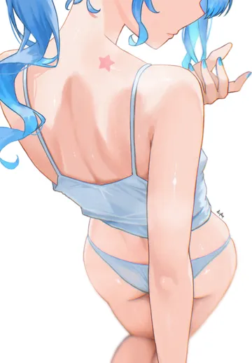 Пост #1063: diptip, hololive, jojo no kimyou na bouken, hoshimachi suisei, 1girl, ass, back, birthmark