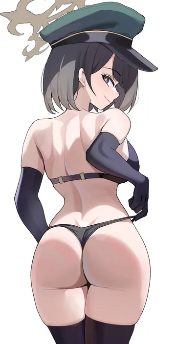 Пост #3147: kurochomo, blue archive, hiromi (blue archive), 1girl, adjusting clothes, adjusting panties, ass, backboob