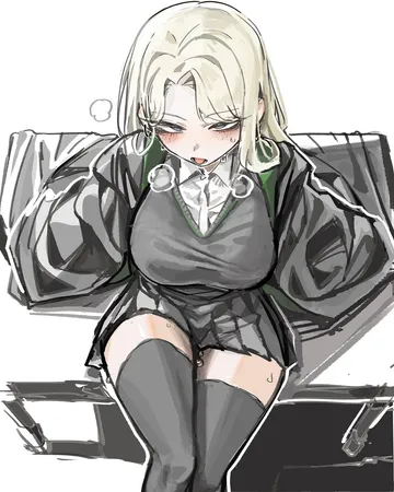 Пост #739: suitshark, harry potter (series), wizarding world, malfoid, 1girl, black robe, blonde hair, breasts