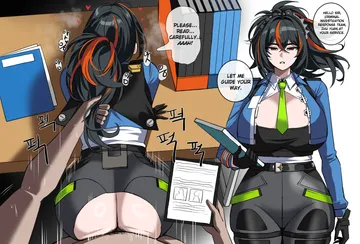 Пост #465: hella p, zenless zone zero, zhu yuan, 1boy, 1girl, ass, bent over, black hair, blue jacket, breasts, doggystyle, english text