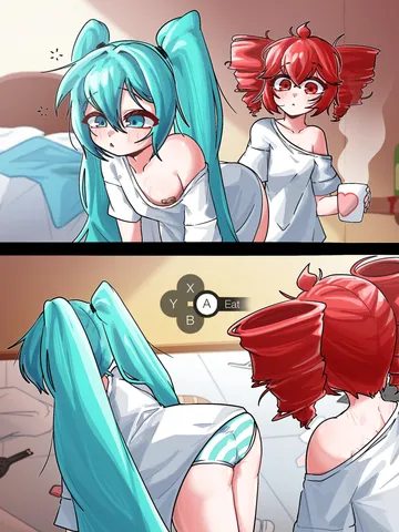 Пост #2227: shiny goldbug, utau, vocaloid, hatsune miku, kasane teto, 2girls, 2koma, accidental exposure