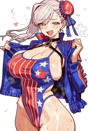 Пост #2945: ebora, fate (series), fate/grand order, miyamoto musashi (fate), miyamoto musashi (swimsuit berserker) (fate), :d, 1girl, adapted costume
