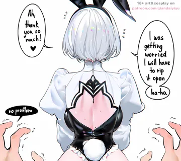 Пост #2538: qiandaiyiyu, nier (series), nier:automata, original, 2b (nier:automata), 1girl, 2b (nier:automata) (cosplay), animal ear hairband