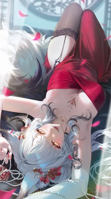 Пост #1100: magako, wuthering waves, hsin (wuthering waves), 1girl, alternate costume, animal ear fluff, animal ears, arms up