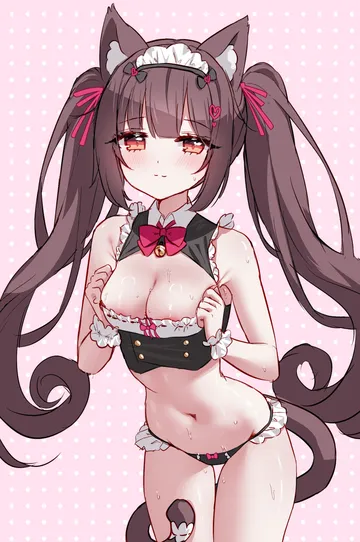 Пост #2684: tandohark, nekopara, chocola (nekopara), 1girl, animal ear fluff, animal ears, areola slip, bare shoulders