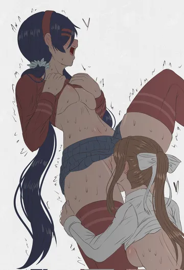 Пост #2737: fuzzlogik, doki doki literature club, miside, mita (miside), monika (doki doki literature club), blue hair, blue skirt, blush