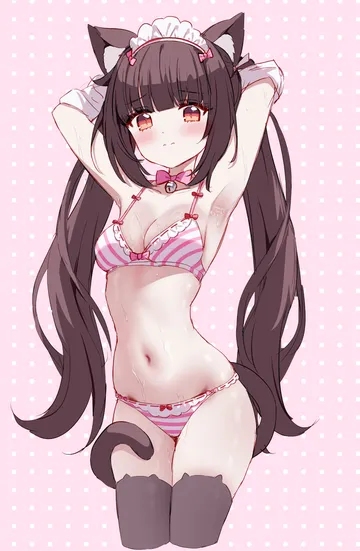 Пост #2698: tandohark, nekopara, chocola (nekopara), 1girl, animal ear fluff, animal ear legwear, animal ears, arms up