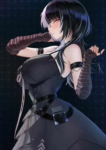 Пост #1749: lazik 1337, hololive, hololive english, shiori novella, shiori novella (1st costume), 1girl, arm strap, arm up