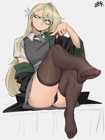 Пост #494: sleak, harry potter (series), wizarding world, malfoid, 1girl, artist name, black panties, blonde hair