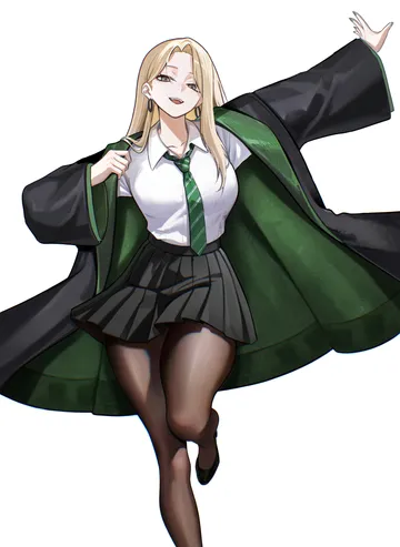 Пост #728: nervi fd, harry potter (series), wizarding world, malfoid, 1girl, blonde hair, breasts, collared shirt