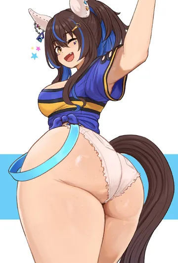 Пост #190: brikot, umamusume, daitaku helios (fun fun party night) (umamusume), daitaku helios (umamusume), 1girl, animal ears, arm up, ass, ass focus, bead bracelet, beads, belt