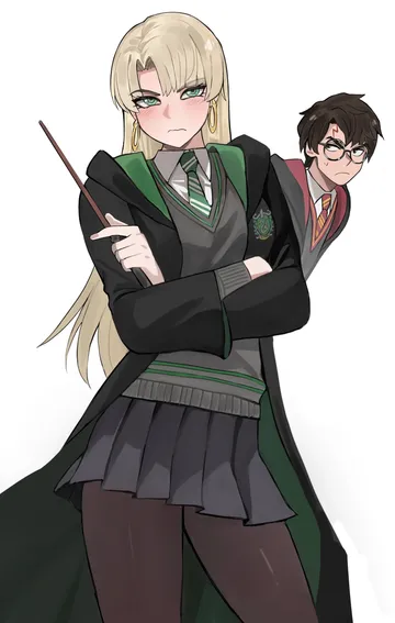Пост #1349: jourd4n, harry potter (series), ore no imouto ga konna ni kawaii wake ga nai, wizarding world, harry potter, malfoid, 1boy, 1girl, blonde hair, brown pantyhose, can't be this cute, curtained hair