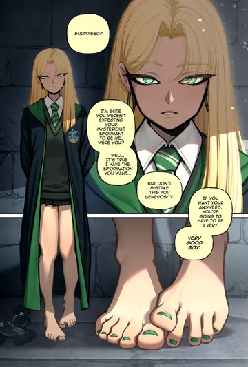 Пост #1176: kusujinn, harry potter (series), wizarding world, malfoid, 1girl, bare legs, barefoot, blonde hair