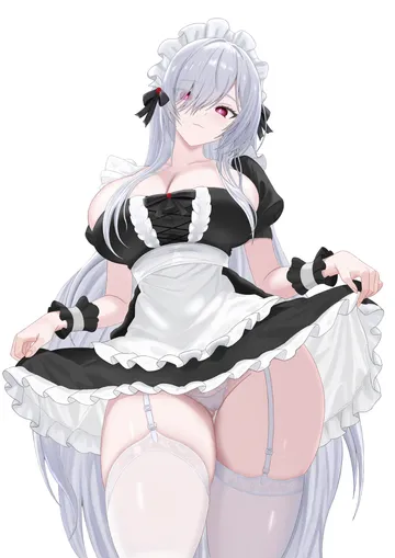 Пост #383: justice5201986, goddess of victory: nikke, cinderella (glass curtsy) (nikke), cinderella (nikke), apron, black dress, black wrist cuffs, breasts