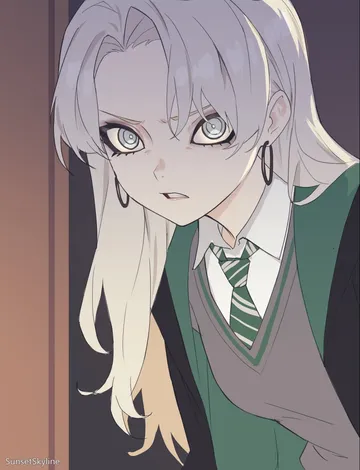 Пост #827: sunsetskyline, harry potter (series), wizarding world, malfoid, 1girl, black robe, blonde hair, collared shirt