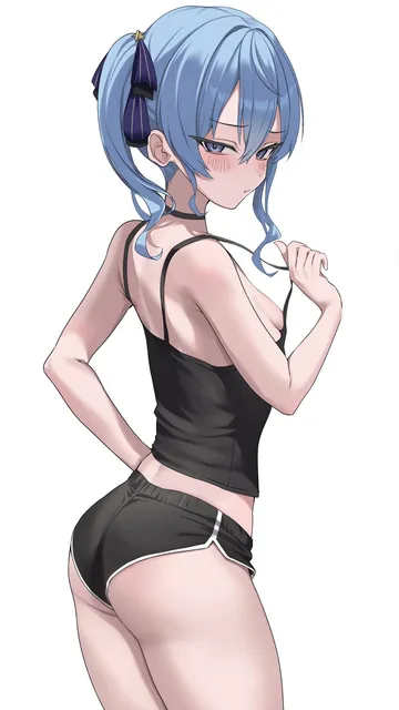 Пост #3131: fawny, hololive, hoshimachi suisei, 1girl, ass, bare arms, black camisole, black choker
