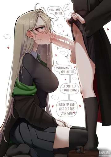 Пост #1301: ashenmash, harry potter (series), wizarding world, harry potter, malfoid, 2girls, black rope, black socks, black thighhighs, blonde hair, breasts, cum