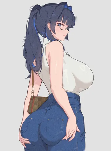 Пост #1952: chyraliss, hololive, hololive english, ouro kronii, ouro kronii (casual), 1girl, ass, ass support
