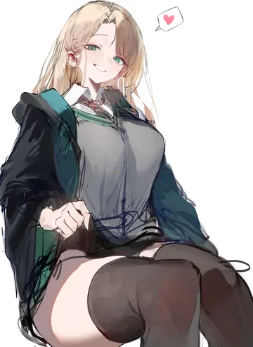 Пост #751: secondhand9280, harry potter (series), wizarding world, malfoid, 1girl, black necktie, black skirt, black thighhighs