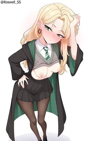Пост #1032: roswell ss, harry potter (series), wizarding world, malfoid, 1girl, black pantyhose, black robe, black skirt