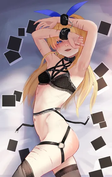 Пост #3771: rancidronin, original, erika (popopoka), 1girl, armpits, arms up, bdsm, black bra