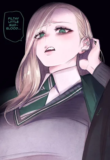 Пост #1259: kivo, harry potter (series), wizarding world, malfoid, 1girl, adjusting hair, asymmetrical bangs, blonde hair