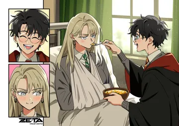 Пост #1227: suteja, harry potter (series), wizarding world, harry potter, malfoid, 1boy, 1girl, 3koma