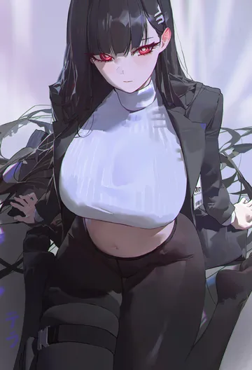 Пост #71: t era te ra, blue archive, rio (blue archive), 1girl, adapted costume, black hair, black jacket, black pantyhose