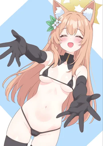 Пост #3608: mo mo mo79, blue archive, mari (blue archive), 1girl, animal ear fluff, animal ears, bikini, black bikini