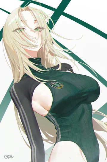 Пост #161: ozeo0510, harry potter (series), wizarding world, malfoid, 1girl, alternate costume, artist name, blonde hair