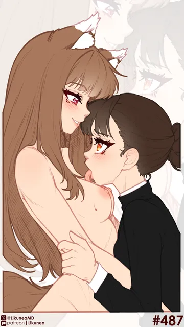 Пост #1678: likunea, spice and wolf, elsa schtingheim, holo, 2girls, animal ears, black hair, blush