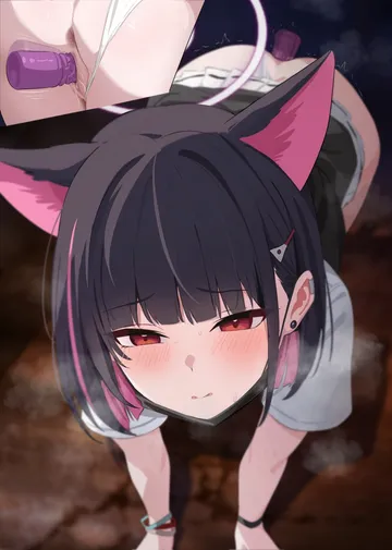 Пост #2103: kazusa (blue archive), 1girl, all fours, anal, anal object insertion, animal ears, anus, ass
