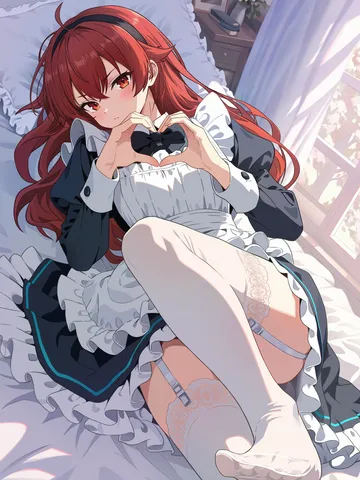 Пост #2289: jmx (j m x), mushoku tensei, eris greyrat, 1girl, ahoge, alternate costume, apron, bed sheet
