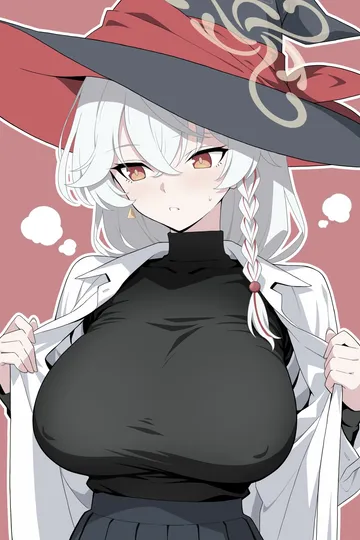 Пост #3202: kazu sasuki, blue archive, eri (blue archive), 1girl, averting eyes, black hat, black shirt, braid