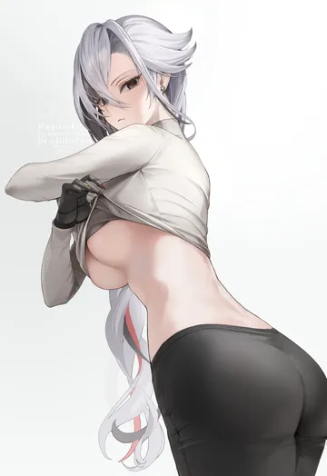 Пост #138: pi tayuko, genshin impact, arlecchino (genshin impact), 1girl, ass, black eyes, black hair, black hands