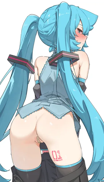 Пост #96: abmayo, vocaloid, hatsune miku, 1girl, anus, aqua eyes, aqua hair, aqua nails, aqua necktie, ass, bandaid, bandaid on pussy