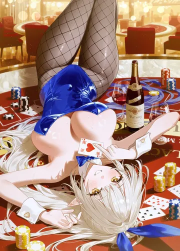 Пост #2125: 1girl, alcohol, animal ears, bare shoulders, blue bow, blue bowtie, blue leotard, bottle