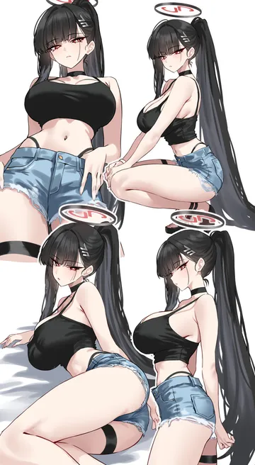 Пост #522: shigure s, blue archive, rio (blue archive), 1girl, alternate costume, alternate hairstyle, ass, bare arms, bare shoulders, black hair, black panties, breasts