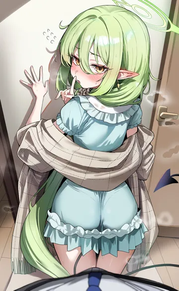 Пост #3121: sak (lemondisk), blue archive, nozomi (blue archive), nozomi (kujibikido) (blue archive), 1boy, 1girl, ass, blue nightgown