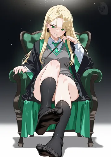 Пост #514: zaregoto tsukai no deshi, harry potter (series), wizarding world, malfoid, 1girl, black socks, breasts, diagonal-striped clothes