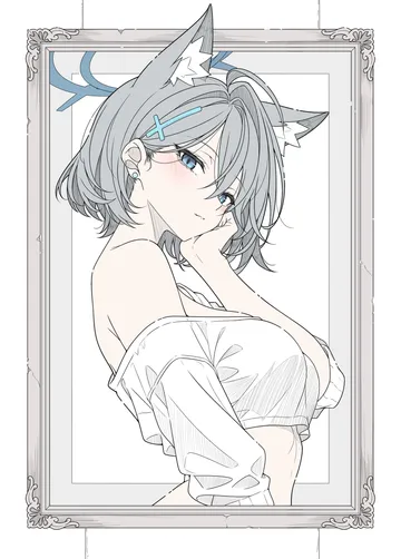 Пост #1881: t1kosewad, blue archive, shiroko terror (blue archive), 1girl, alternate costume, alternate hair length (shorter), bare shoulders, blue eyes