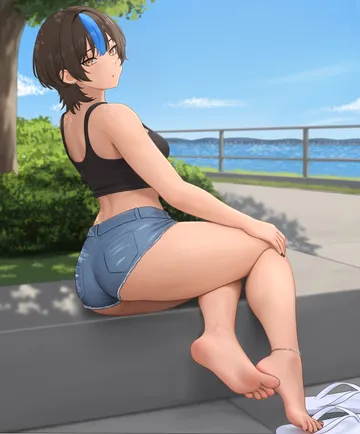 Пост #3196: nihu, original, shiragi (nihu), :o, 1girl, anklet, ass, back