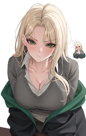 Пост #2767: doenji (auto7233), harry potter (series), wizarding world, malfoid, 1girl, black cloak, blonde hair, blush