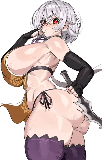 Пост #2759: gamjasssak, original, artier's character, 1girl, ass, breasts, dagger, elbow gloves