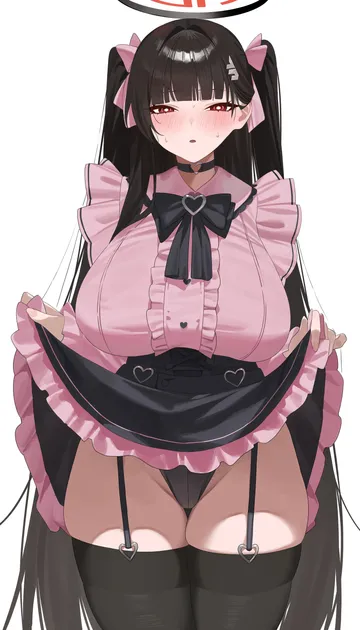 Пост #961: hm (mhm2592), blue archive, rio (blue archive), 1girl, alternate costume, alternate hairstyle, black choker, black garter straps